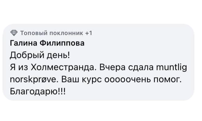 Отзыв студентки о курсе Norskprøve — скриншот 3